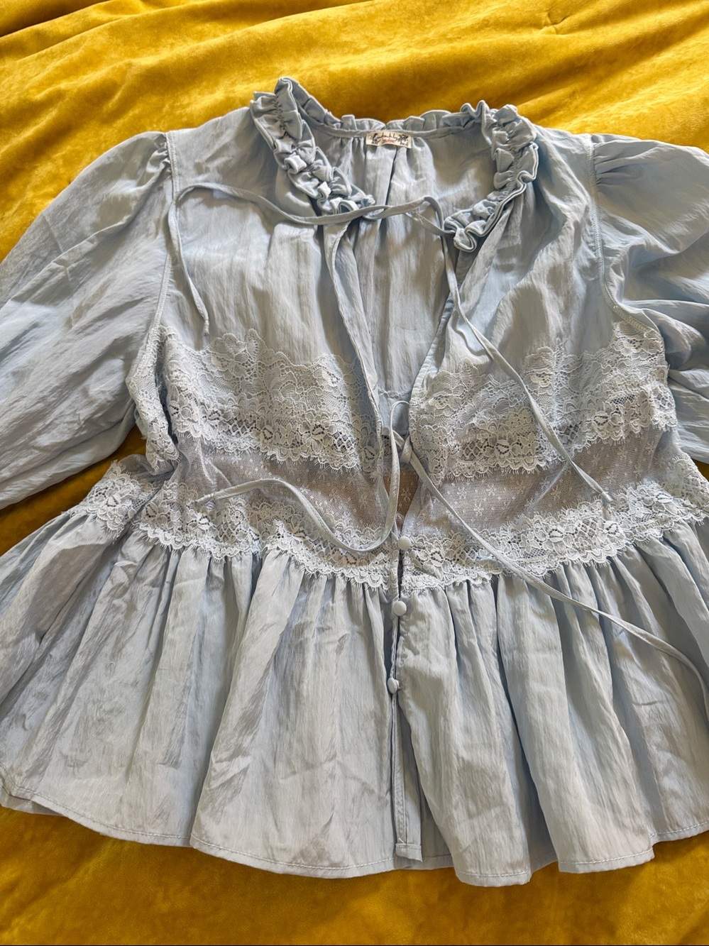 Free People Forever Young Bed Jacket & Bloomer Pants Set Skyride Blue NWT - Picture 3 of 7
